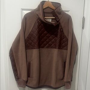 Abercrombie & Fitch Chocolate Asymmetrical Quilted Fleece Pull Over Size Large